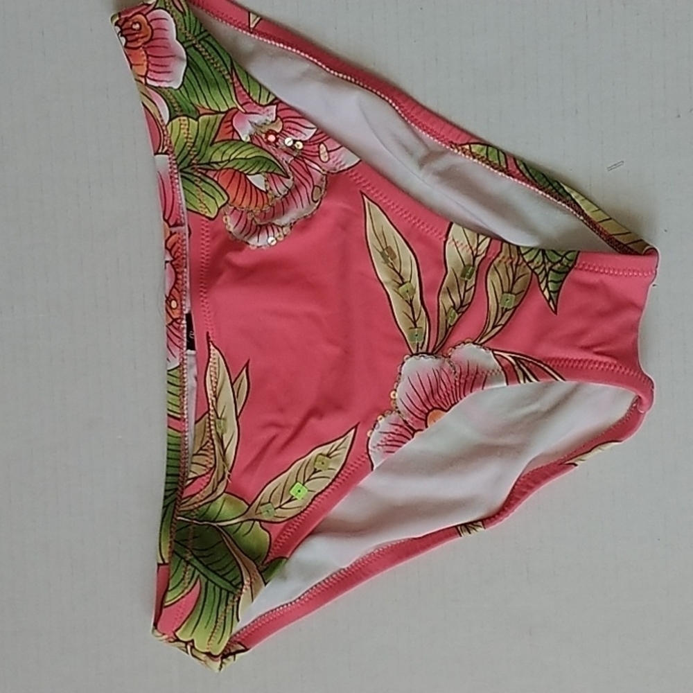 Endless Sun Pink Floral Bikini Bottom Swimsuit sz L